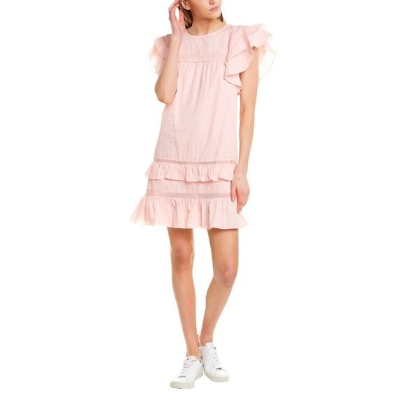 Rebecca Minkoff Pink Ilana Short Flutter Sleeve Crochet Trim Tiered Mini Dress - Picture 5 of 14